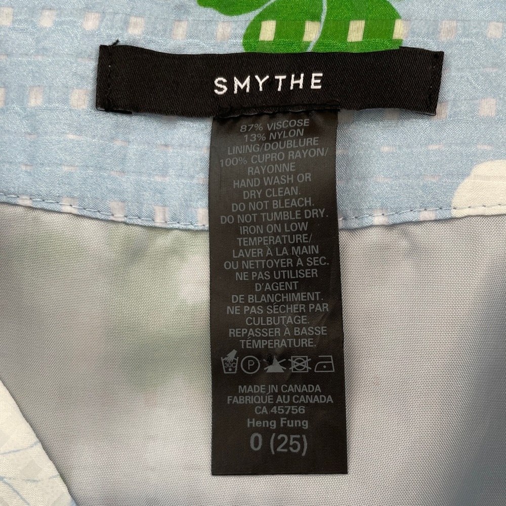 Smythe Mid-Rise Fitted Asymmetrical Ruched Flower Print Midi Skirt - Sz 0 (25) - Picture 9 of 15